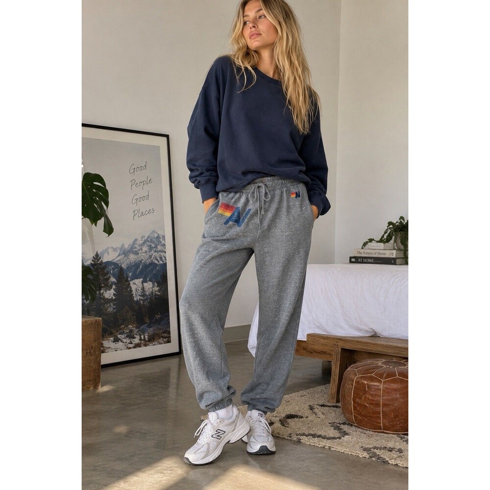 Aviator Nation Logo Sweatpants Heather Grey Size M Medium Joggers Lounge Unisex